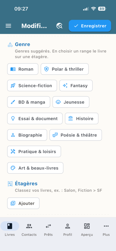 The suggested genres on a book's page