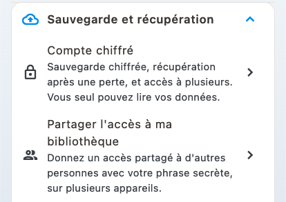 La section Sauvegarde et récupération dans les réglages
