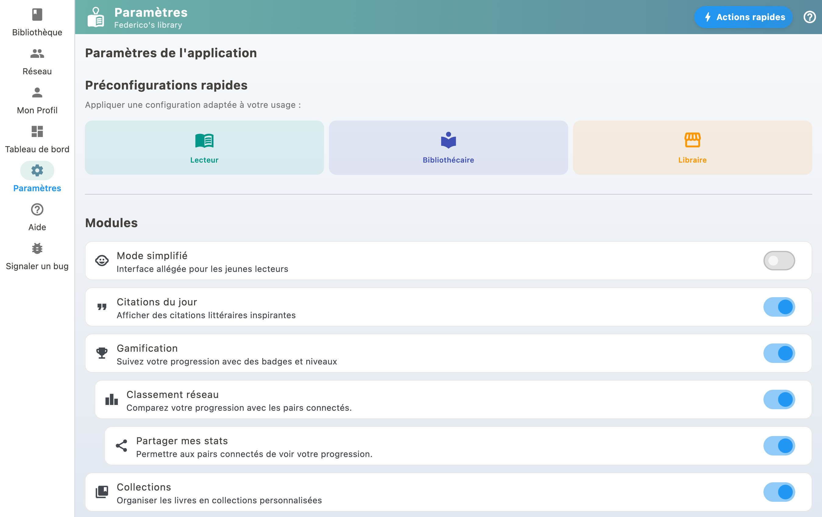 Application settings
